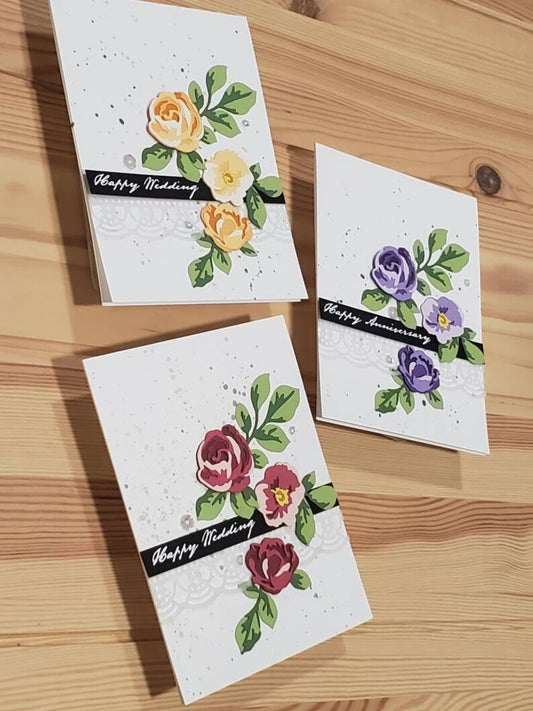 Wedding and Anniversary Card - Floral Diecuts with Lace Border