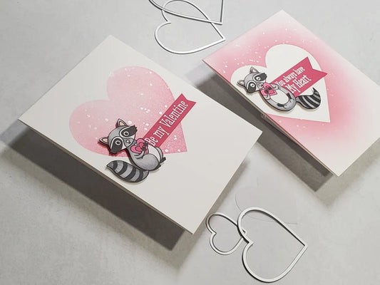 Valentine's Card - Raccoon with Ink Blended Heart