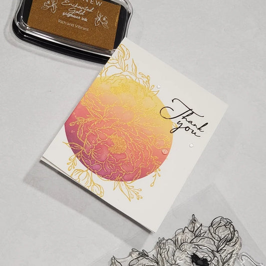 Thanks Card - Metallic Florals over Ink Blended Background