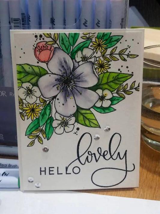 Hello Card - Watercolored Floral Arrangement