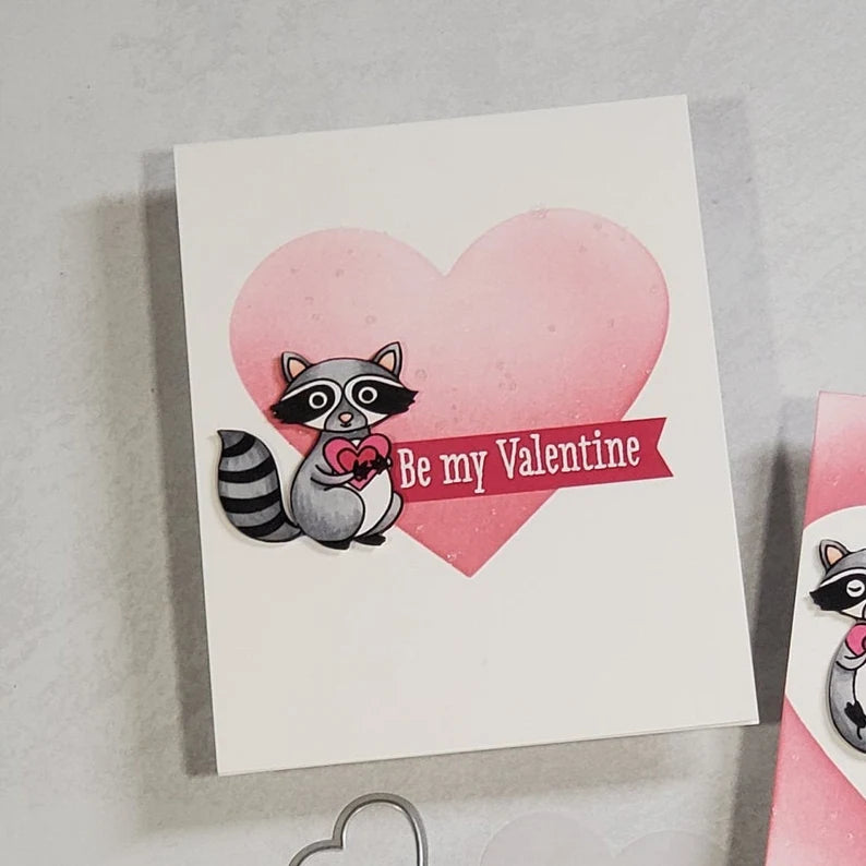 Valentine's Card - Raccoon with Ink Blended Heart