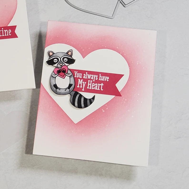 Valentine's Card - Raccoon with Ink Blended Heart
