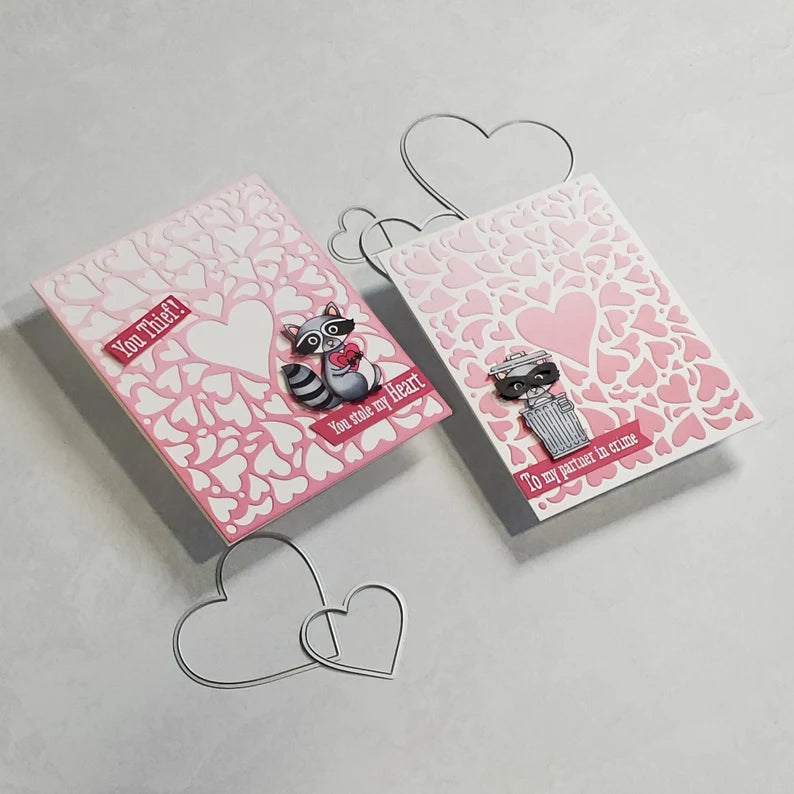 Valentine's Card - Funny Racoon w Diecut Heart Background