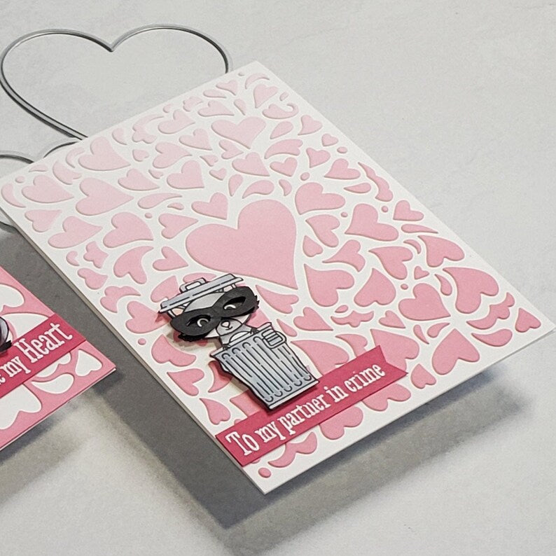 Valentine's Card - Funny Racoon w Diecut Heart Background