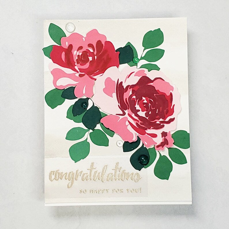 Congratulations Card - Watercolored Roses