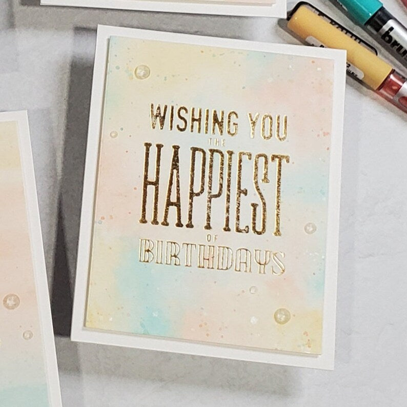Birthday Card - Pastel Watercolor Foiled Typography