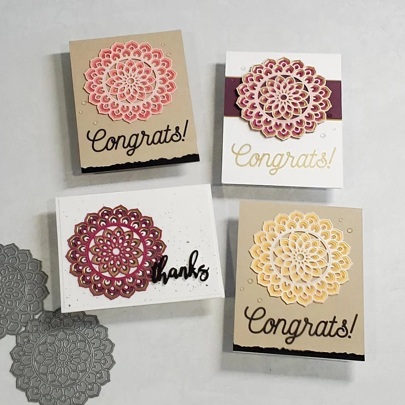 Congratulations Card - Layered Dahlia Mandalas