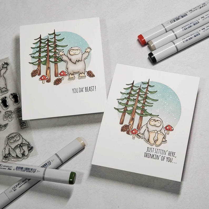 Congratulations and Thinking of You - Sasquatch with Ink Blended Background