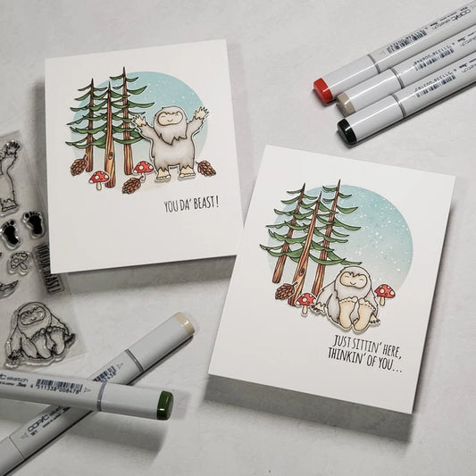 Congratulations and Thinking of You - Sasquatch with Ink Blended Background