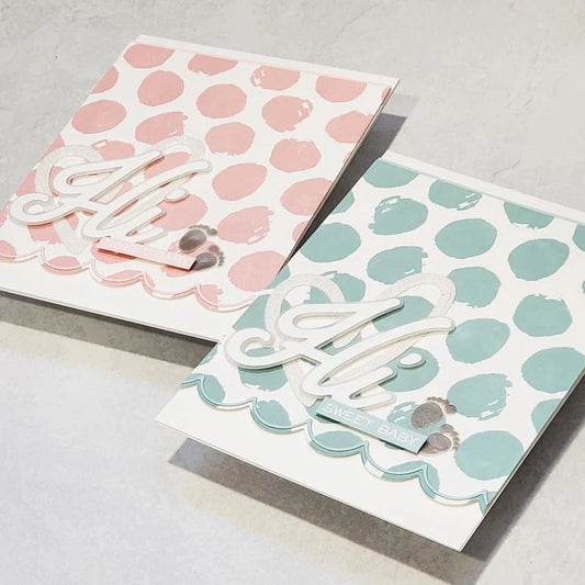 Baby Card - Pastel Polka Dots w Scallop Edges