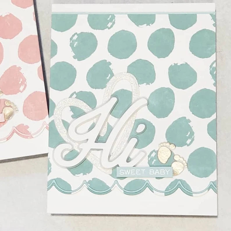 Baby Card - Pastel Polka Dots w Scallop Edges