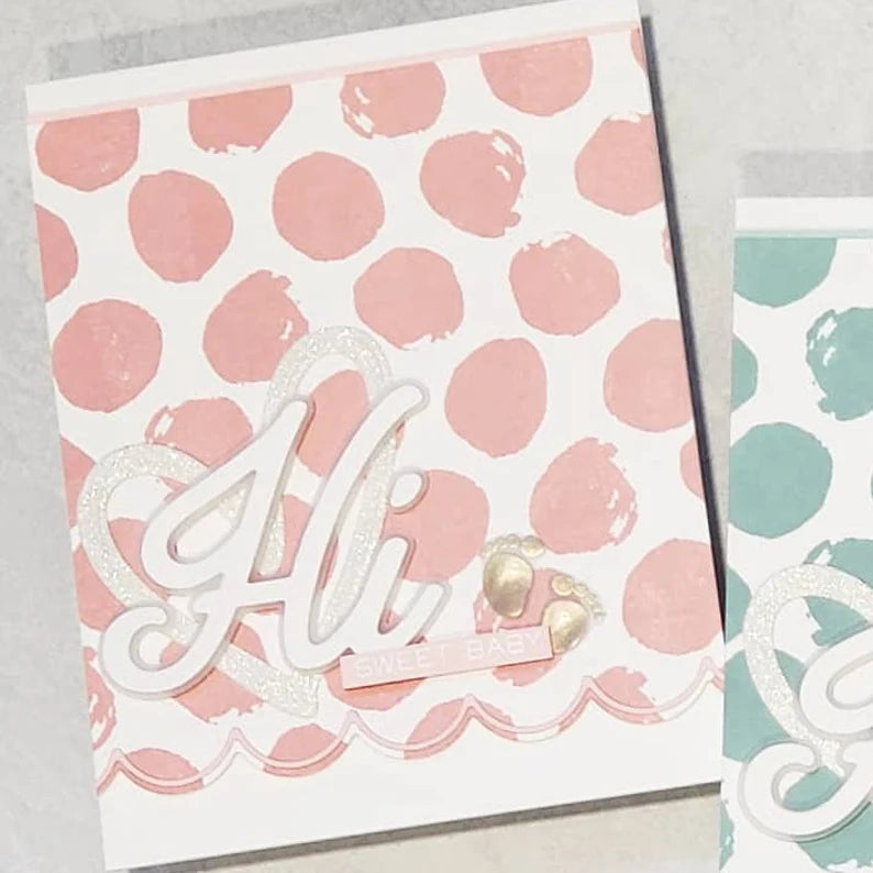 Baby Card - Pastel Polka Dots w Scallop Edges