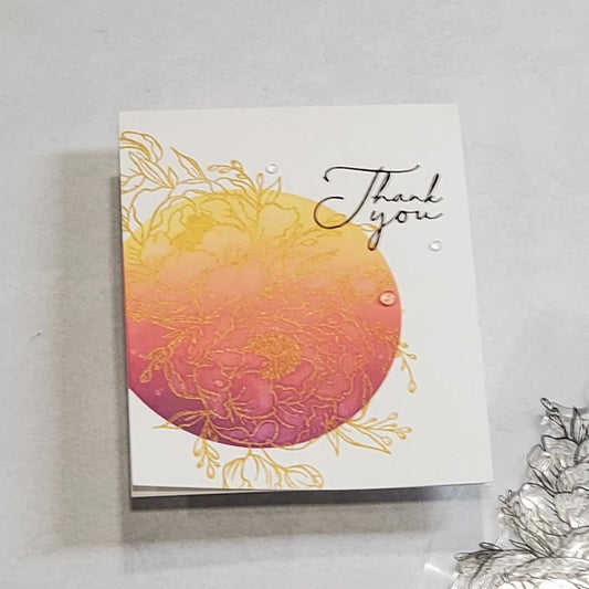 Thanks Card - Metallic Florals over Ink Blended Background