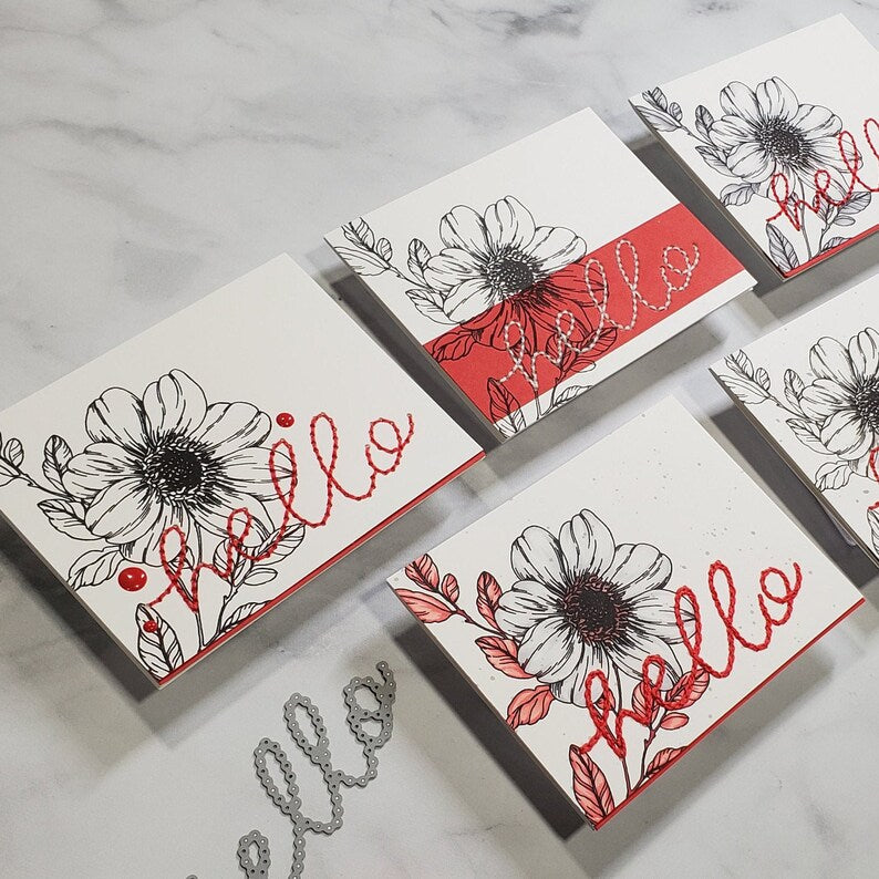 Hello Card - Hello Stitched Floral Graphics