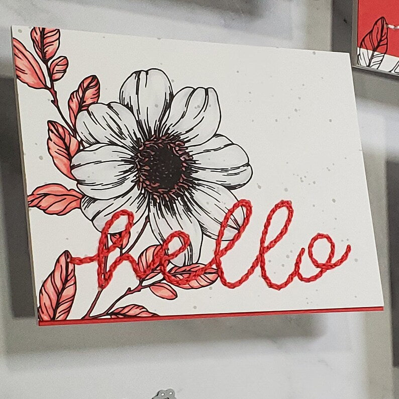 Hello Card - Hello Stitched Floral Graphics