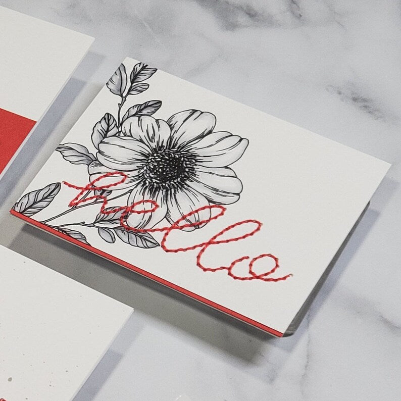 Hello Card - Hello Stitched Floral Graphics