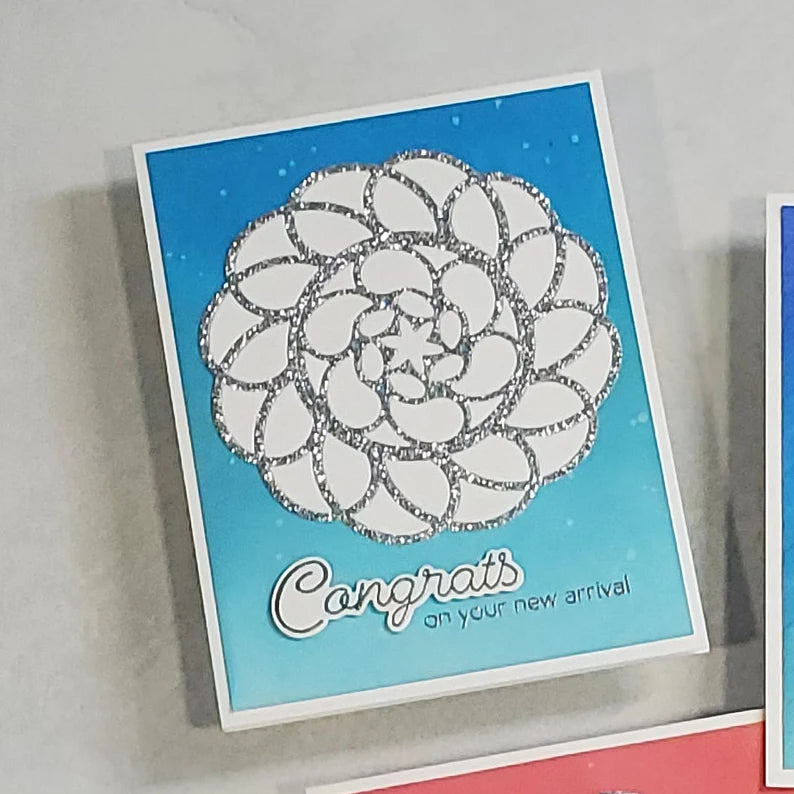 Baby Card - Bright Ombre Background w Glitter Mandala