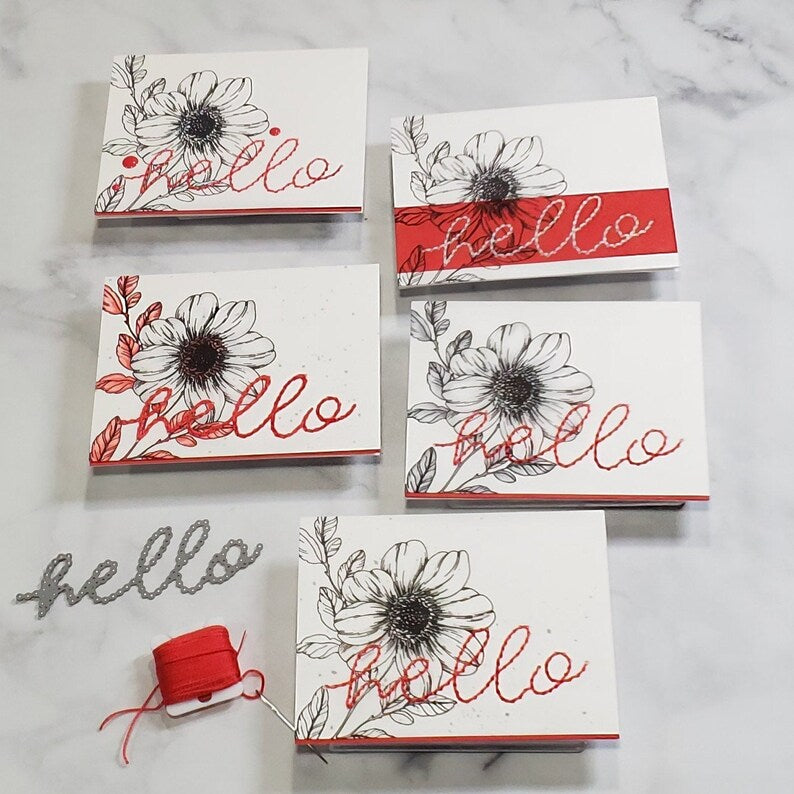 Hello Card - Hello Stitched Floral Graphics