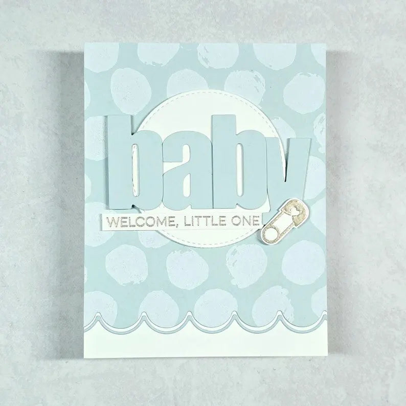 Baby Card - White Polka Dots w Scallops