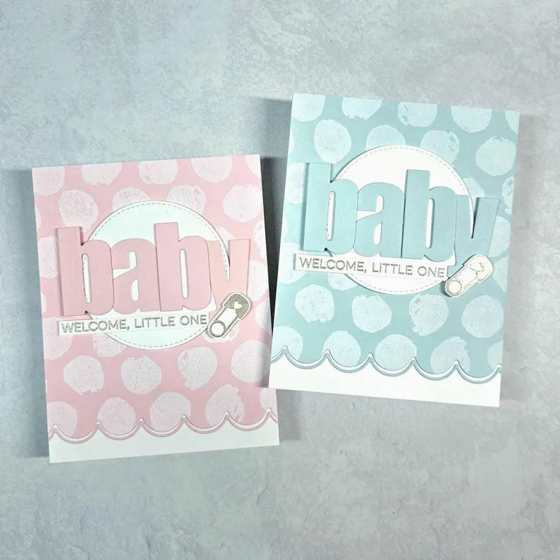 Baby Card - White Polka Dots w Scallops