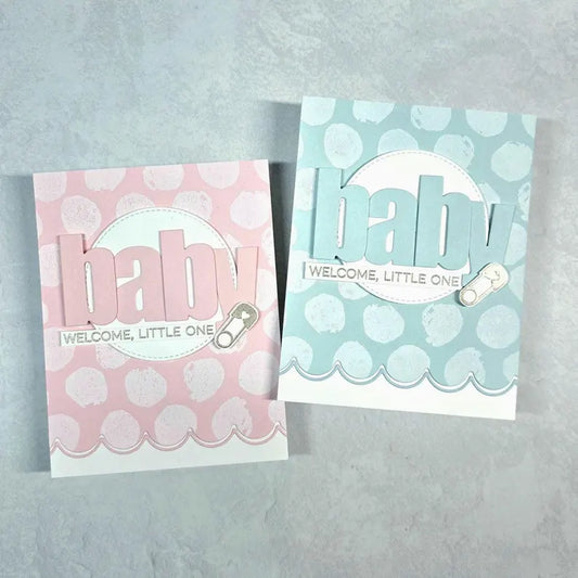 Baby Card - White Polka Dots w Scallops