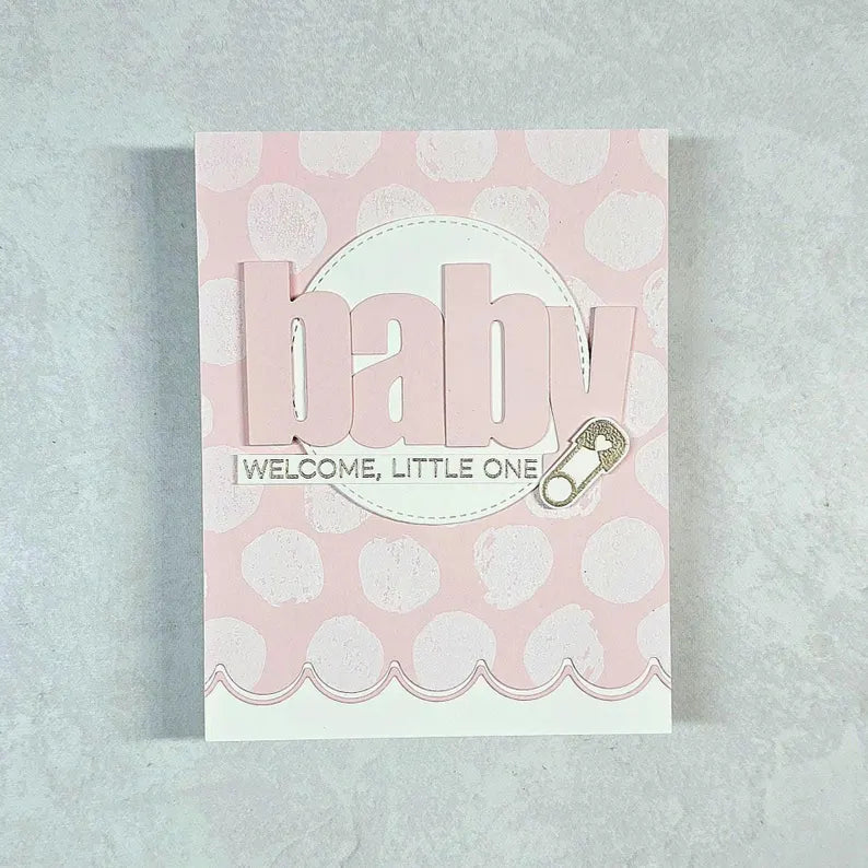 Baby Card - White Polka Dots w Scallops